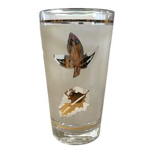 Vintage Libbey Frosted Gold Leaf Tumbler Glass 5" Tall Autumn Fall Drinkware MCM